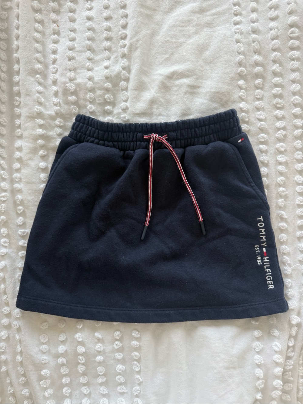 Tommy Hilfiger Navy Drawstring Mini Skirt with Logo